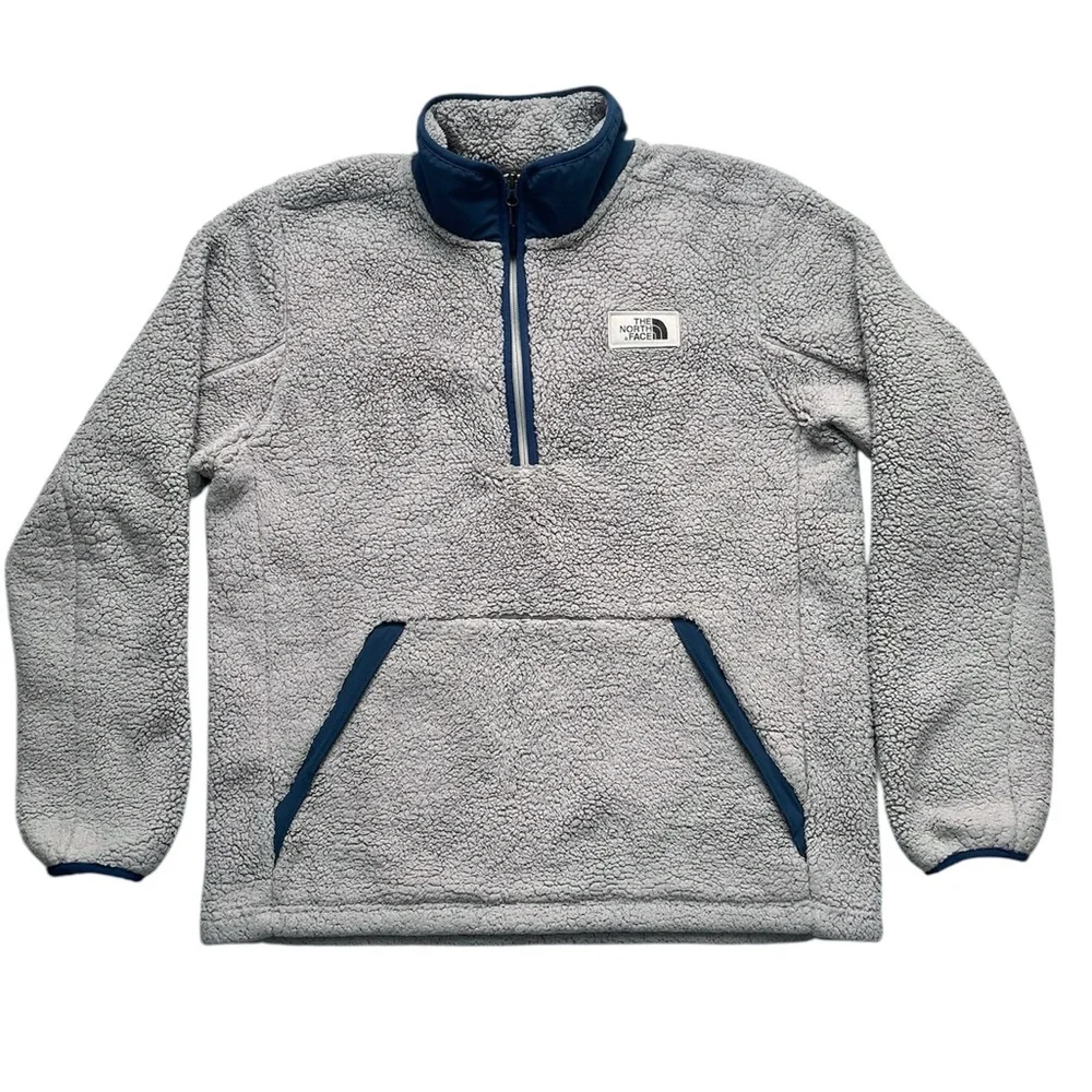 North Face Campshire Pullover Mens L Gray Sherpa Fleece Half Zip Style# NF0A33QX - Picture 2 of 8